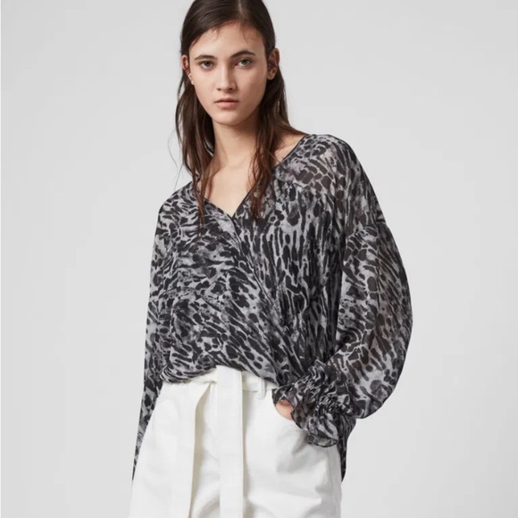 All Saints “Penny Ambient” Animal Print Chiffon Blouse Medium New Without Tags! - Picture 2 of 15